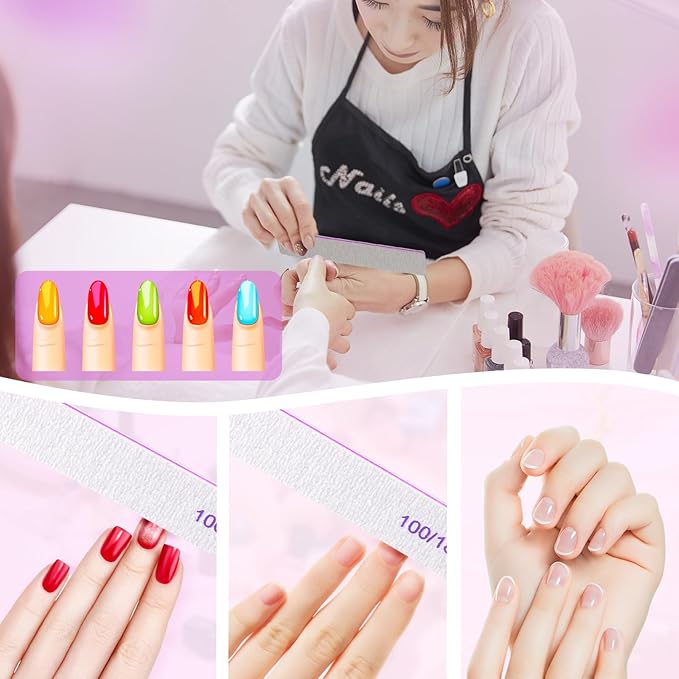 Nail Files (30 Pack), 100/180 Grit Double Sided Emery Boards for Natural & Acrylic Nails, Reusable Manicure for Women & Men, Professional Fingernail Filer & Lima de Uñas for Salon & Home Use
