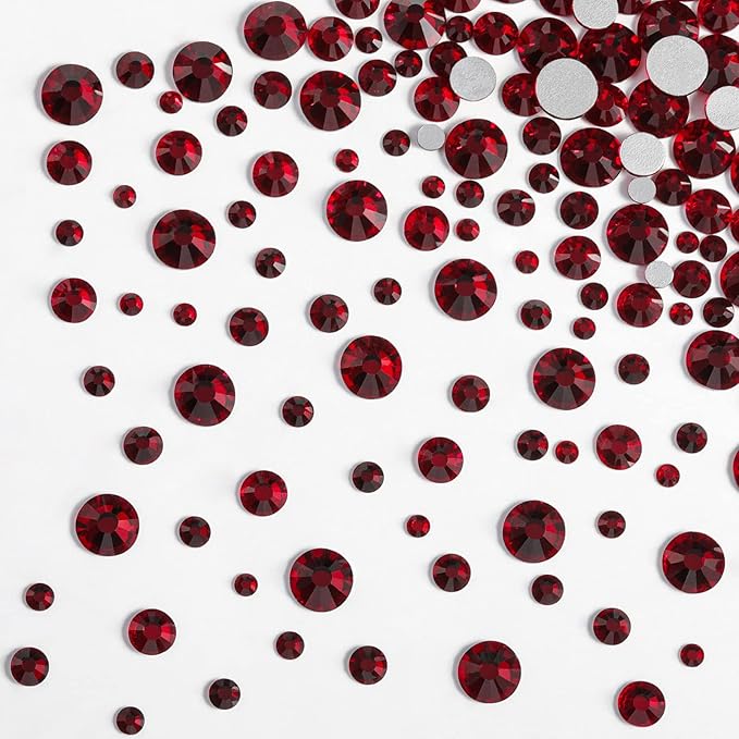 Beadsland Rhinestones for Makeup,8 sizes 2500pcs Dark Red Flatback Rhinestones Face Gems for Nails Crafts with Tweezers and Wax Pencil,Dark Siam,SS4-SS30