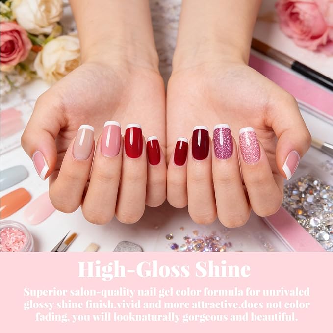 JR Pink Gel Nail Polish Set, 16ml Full Size Bottle 6 Colors Pink 9D Cateye Glitter Nail Gel Polish Gift Soak Off Led Nail Art Kit Salon DIY Colorful Bottle E