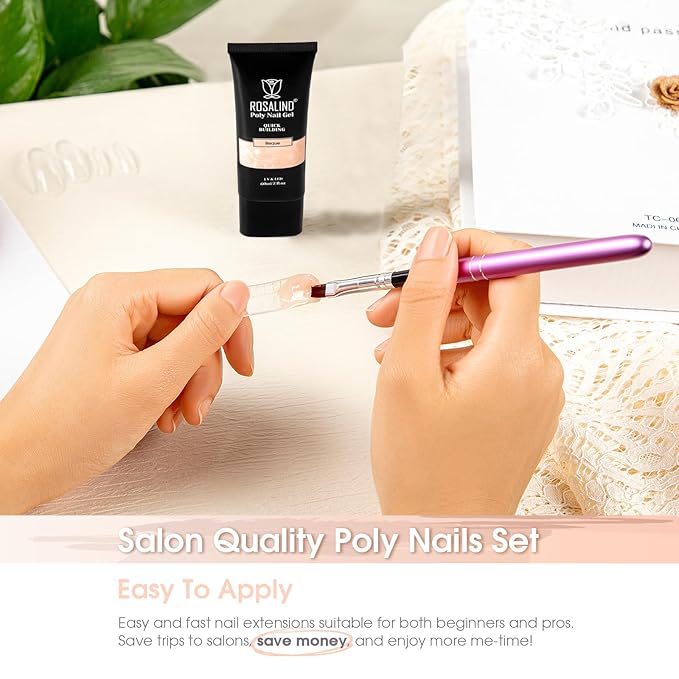ROSALIND Nude Poly Extension Gel, 60ml Hot Poly Nail Gel for Nail Art Decoration,Builder Nude Gel Nails Thickening Extension Easy to DIY Use at Home Need UV Lamp