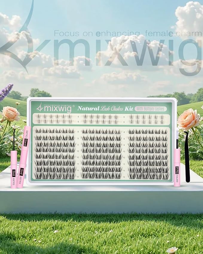Short Lash Clusters Kit Natural Lash Extension Kit Wispy Eyelash Clusters with Bottom Lashes 6-12MM Manga Cluster Eyelash Extensions C Curly DIY Cluster Lashes Bond and Seal Tweezers by Lvmixwig