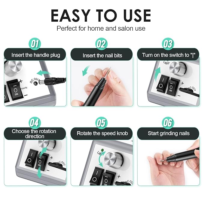 Electric Nail Drill Machine, 20000RPM Professional Nail Drill, Gel Nails,Manicure Pedicure Polishing Shape,Acrylic Nail Tools for Home and Salon Use, Grey