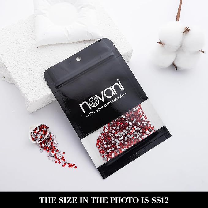 Novani 3000 Pieces Flatback Rhinestones Glass Round Gems Red Crystals for Nail Art DIY Crafts Clothes Shoes,SS12,3.0-3.2mm