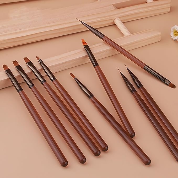 9 Pcs Nail Art Brushes Set, Nail Art Design Pen Painting Tools, Nail Extension Gel Brush Nail Art Slant Brush Nail Polish Brush Builder Nail Gel Brush Nail Dotting Pen Salon at Home Diy Manicure