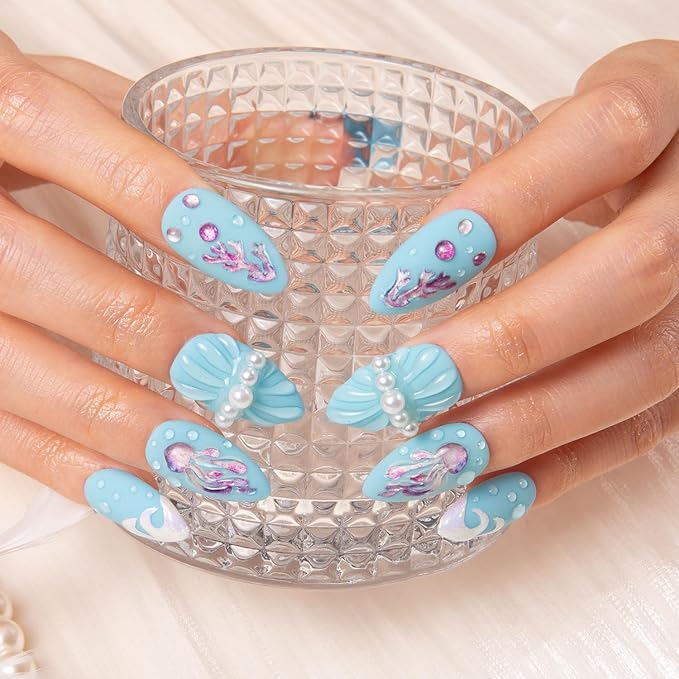 LOVFUL Press on Nails Bikini Bottom | Handmade with Full Covered Crystals | Reusable Fake Nails | Almond Regular 1.0 in | H323-S