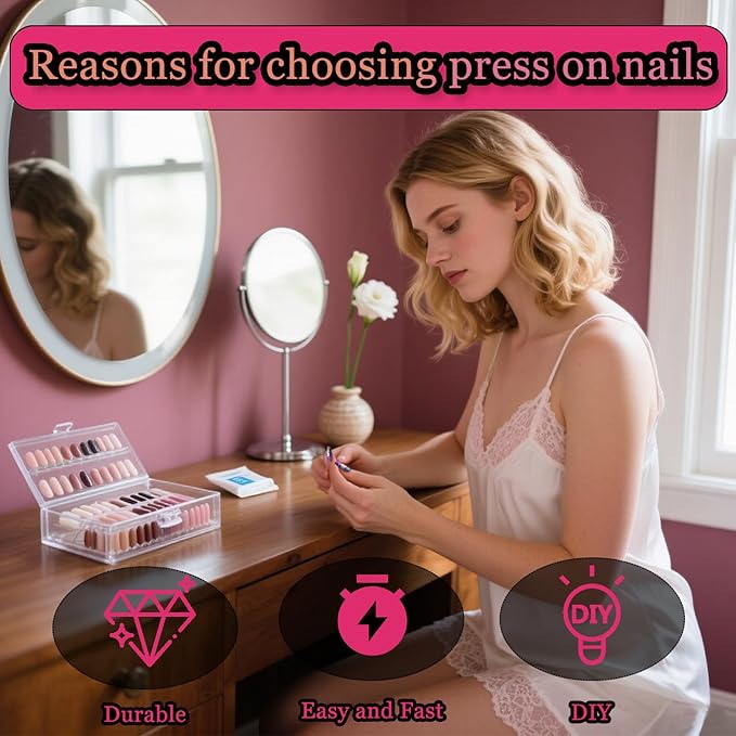 24pcs Colorful Film Long Square Press On Nails, Reusable Nail Kit with Nail Adhesive Tabs Mini Nail File, 12 Sizes (Colorful)
