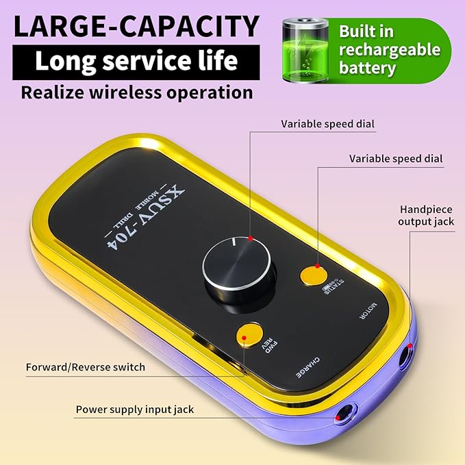 Professional Electric Nail Drill Kit 45000RPM with Bits and Base Yellow Portable Rechargeable Cordless Nail E- File Machine for Acrylic Gel Powder Nails and Manicure Pedicure Toenail Tool Set