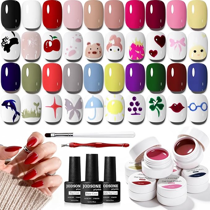 JODSONE 20 Colors Solid Paint Nail Art Painting Drawing Gel Nail Polish with Nail Brush Pen for DIY At Home