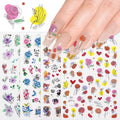 12 Sheets Rose Flower Nail Art Stickers Decals 3D Colorful Floral Self-Adhesive Graffiti Abstract Rose Love Heart Leaf Curve Line Design Supplies for Women Girls DIY Acrylic Nails Art Decoration