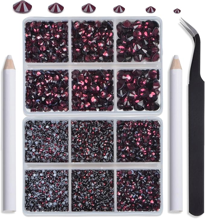 NCB Hotfix Iron on 8000pcs Crystal Rhinestones Round Gem for Crafts Decoration DIY Jewelry Making with a Tweezers and 2 Picking pens (Amethyst, 6Sizes SS4-SS30)
