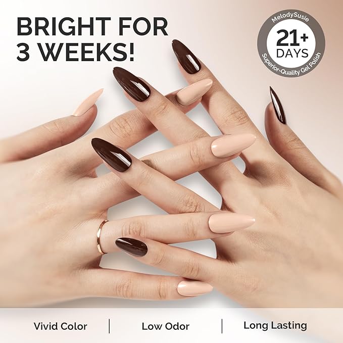 MelodySusie Thick Gel Nail Polish Set- 2 Pcs 15ML Brown & Nude Gel Polish Set Soak Off UV LED Brown Gel Polish Christmas Gift for Women Nail Art Manicure Salon DIY Nail Design Decoration at Home