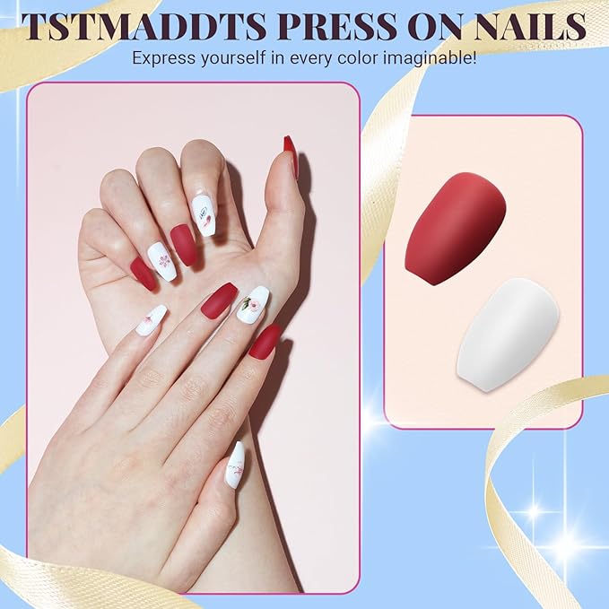 TsMADDTs Matte Press on Nails Coffin, Short Matte Fake Nails Almond 720 pcs with Nail Adhesive Tabs, Files, Stickers, Tweezer, Glue for Nail Art DIY at Home