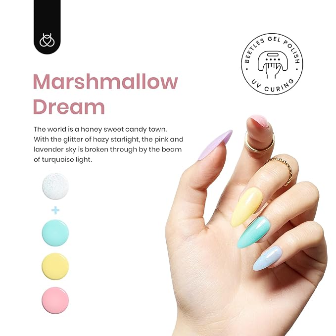 Beetles Pastel Gel Polish Set - Spring 6 Colors Yellow Purple Mint Green Gel Polish Blue Jelly Rainbow Shimmer Gel Nail Polish Manicure at Home Easter Gifts for Women