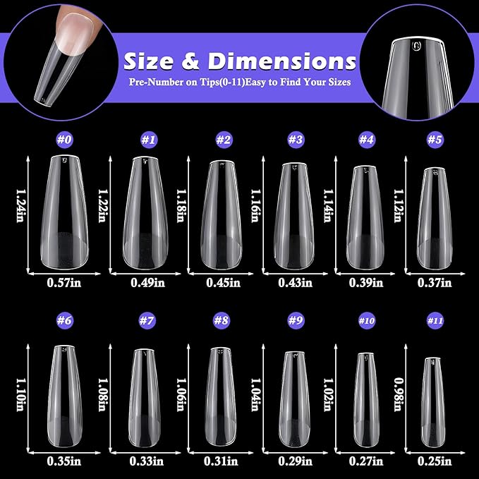 240pc Coffin Gel Nail Tips Long Fake Nails Clear Press ons Nail, Long Coffin Nails Tips Acrylic Nails Extension Soft Gel Nails Tip Full Cover Ballerina False Nail Clear Artficial Fingernails