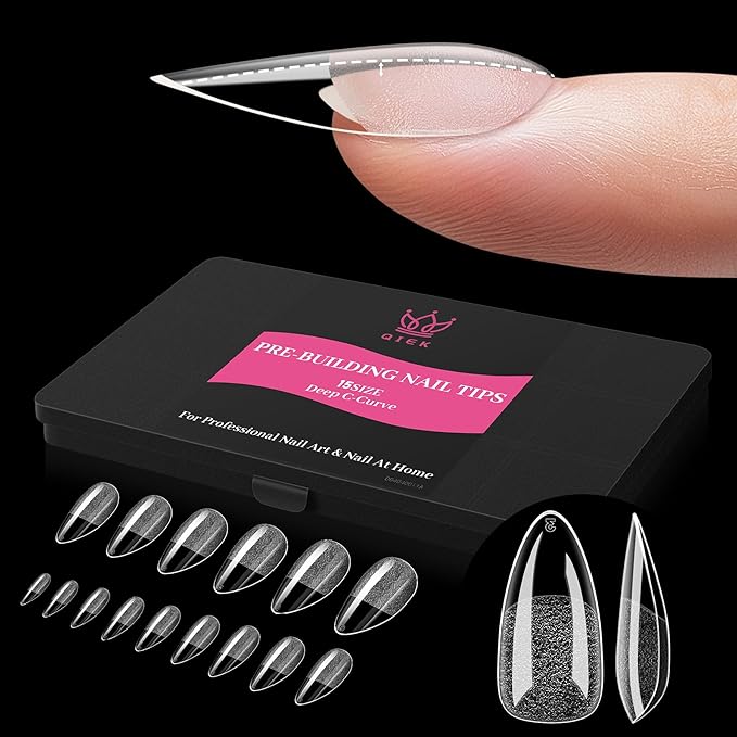 Medium Almond Pre-Building Nail Tips, 15 Sizes 240 PCS Pre-shaped Apex Clear Soft Press On Fake Nail Half Matte Gel Nail Extensions Strong Thick Acrylic Tip for DIY Beginners & Salon Manicure