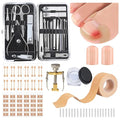 Professional ingrown toenail correction kit with travel storage box, pedicure tools, ingrown toenail patches, nail clippers, and nail file for convenient at-home foot care.