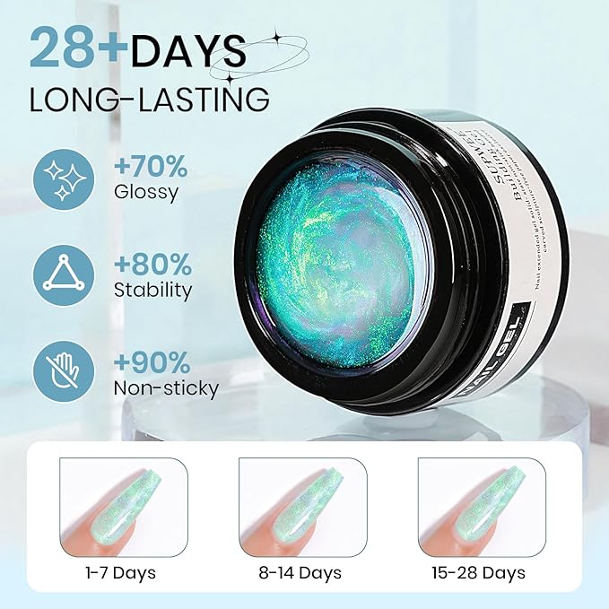 Sculpting Gel for Nail Art, Non-Stick Hand 3D Gel Nail Art Clear White and Green Aurora Molding Nails for Home Manicure, Nail Salon, Nail Charms, Solid, Extension, Carving Builder Gels