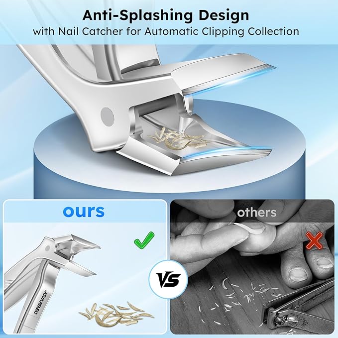 Toenail Clippers for Seniors, Angled Head Large Toe Nail Clippers for Thick Toenails, Wide Jaw Eagle Beak Clippers for Ingrown Nails, Anti-Splash Cutter with Curved Blade, Cuticle Clippers