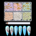 Mixed 3D Flower Nail Charms and Metal Caviar Beads, Acrylic Resin Flowers Nail Design Gold Silver Nail Ball Beads for DIY Decoration Nail Craft Accessories With Pickup Pencil