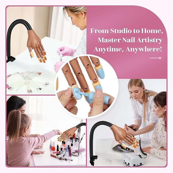 Practice Hand for Acrylic Nails: Detachable Magnetic Practice Hand for DIY Nail Art - Realistic Flexible Fake Hand Manicure Training Finger at Home for Beginners