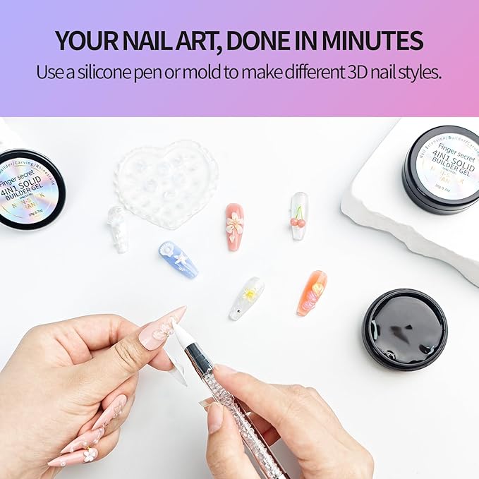3D Gel Nail Art Kit-Purple Aurora Solid Builder Gel for Nails 3D Sculpting Carving Building Modeling Hard Extension for Beginner DIY Salon at Home Cured Needed