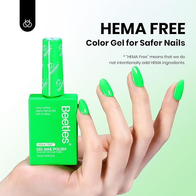 Beetles Green Gel Nail Polish, 15ML Hema Free Aurora Green Gel Polish, Soak Off UV Colorful Bottle Neon Nails Art Manicure St Patricks Day Nails