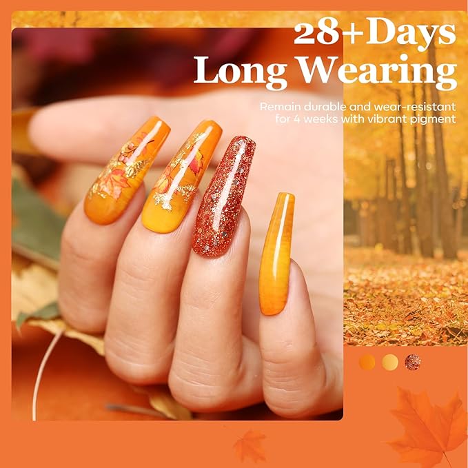 modelones 24 PCS Gel Nail Polish Kit, 20 Colors Fall Pink Brown Nude Orange Gel Polish Set with Glitter, Glossy and Matte Top Base Coat Home DIY Manicure Nail Art Design Gifts