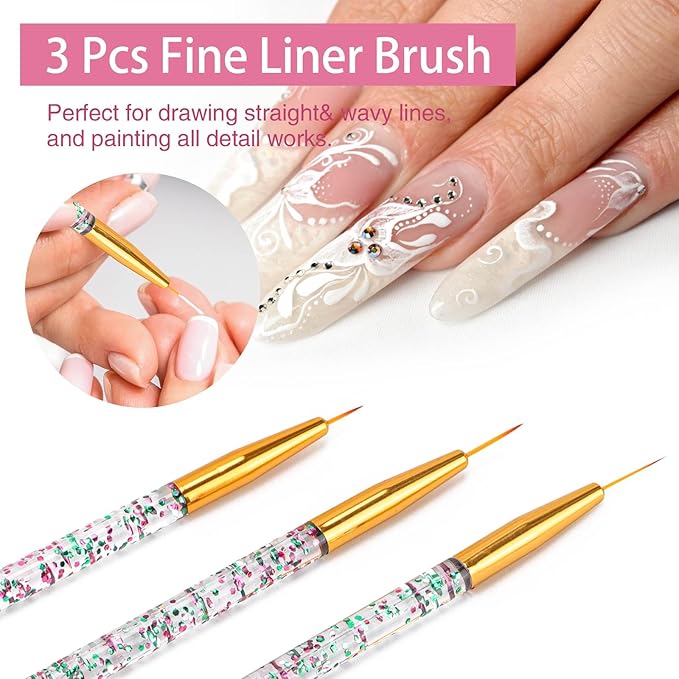 36 Pcs Nail Art Brush Set - Fine Liner, Striping, Dotting, Silicone Tools, 3D Gel Pen, Acrylic Design Brushes