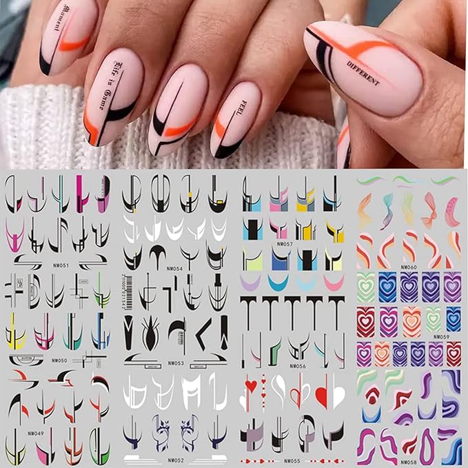 36 Sheets Colorful Stripes Nail Art Stickers Water Transfer Rainbow Nail Decals Wavy Stripe Heart Abstract Nail Art Design Supplies for Women Girls Nail Decoration Accessories