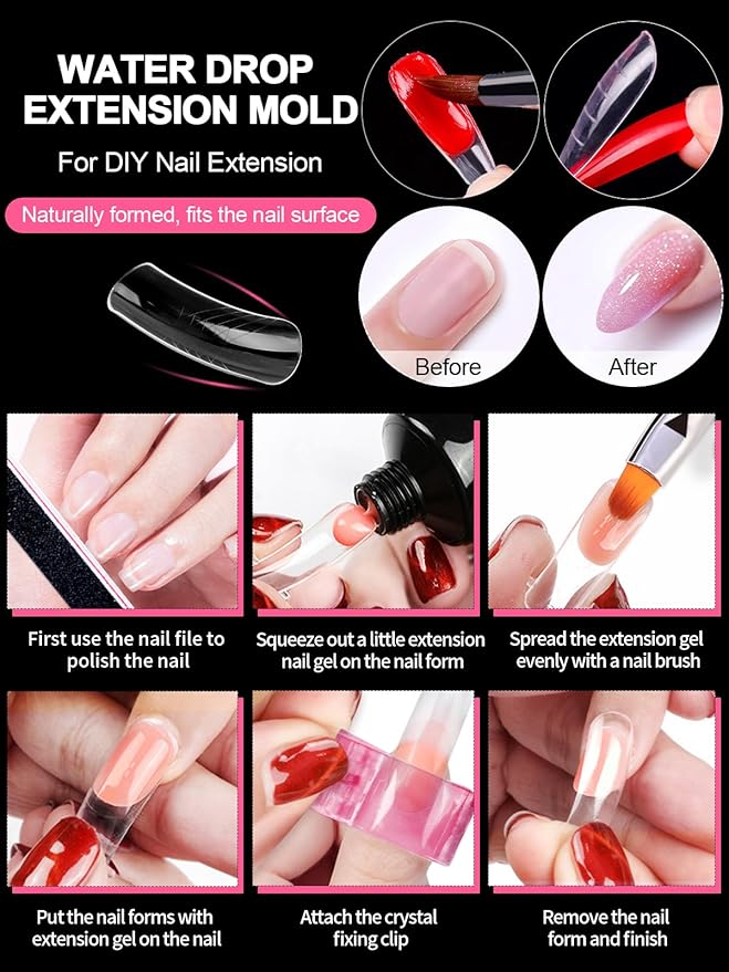 TOROKOM 150Pcs Poly Extension Gel Dual Nail Forms Clear Nail Forms Full Cover Coffin Nail Molds 15 Sizes for Gel Manicure Nail Art Design Salon&DIY