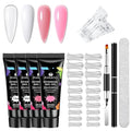 8 PCS Poly Nail Gel Starter Kit Poly Clear White Pink Nail Extension Set Builder Nail Gel French Manicure DIY Design Nail Art Design Beginner All In One Poly Nail Kits
