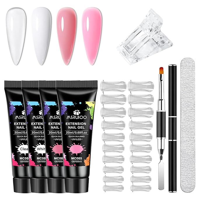 8 PCS Poly Nail Gel Starter Kit Poly Clear White Pink Nail Extension Set Builder Nail Gel French Manicure DIY Design Nail Art Design Beginner All In One Poly Nail Kits