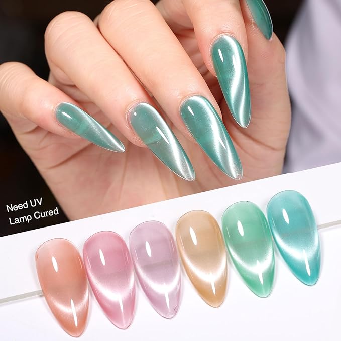 Cat Eye Gel Nail Polish Set, 6 Colors 12ML Glass Nail Polish Gel with Magnet, Soak Off UV LED for Home Salon Manicure Gift for Women