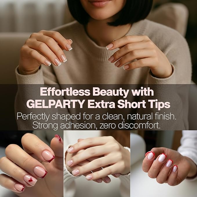 GELPARTY Soft Gel Nail Tips Extra Short Square (XS) - 240Pcs Pre-Buffed Matte Full Cover Tips - Active Length, No Filing Needed, Soak Off Gel Extension System - Clear False Nails (12 Sizes)