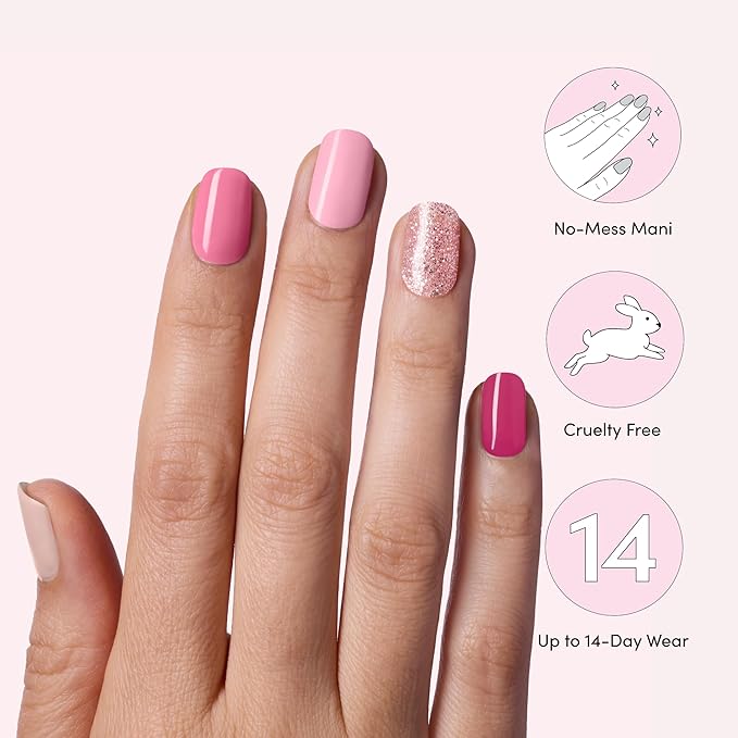Dashing Diva Gloss Nail Strips 5-in-1 Kit - Best of Pinks - UV Free, Chip Resistant, Long Lasting Gel Nail Stickers - Contains 110 wraps, 5 prep pads, 2 nail files
