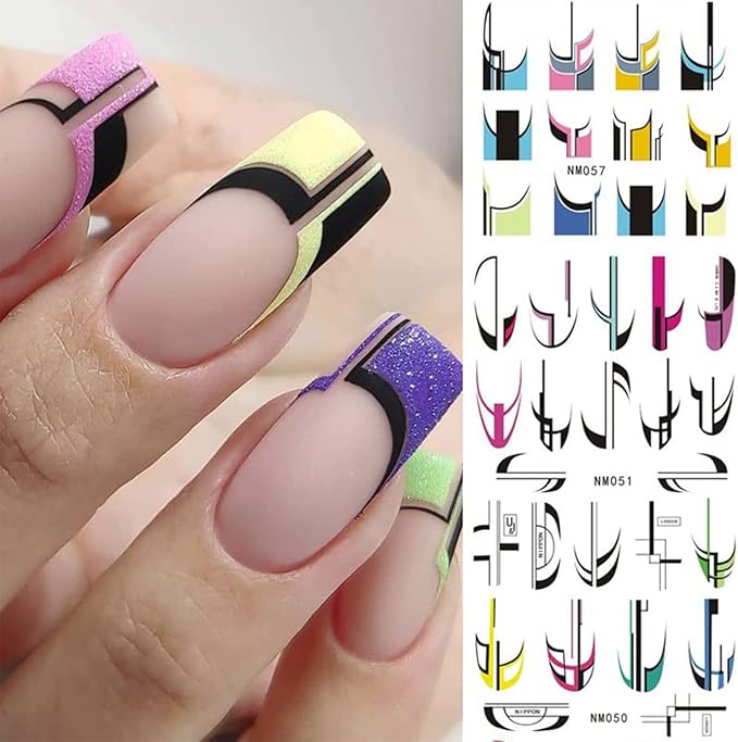 36 Sheets Colorful Stripes Nail Art Stickers Water Transfer Rainbow Nail Decals Wavy Stripe Heart Abstract Nail Art Design Supplies for Women Girls Nail Decoration Accessories