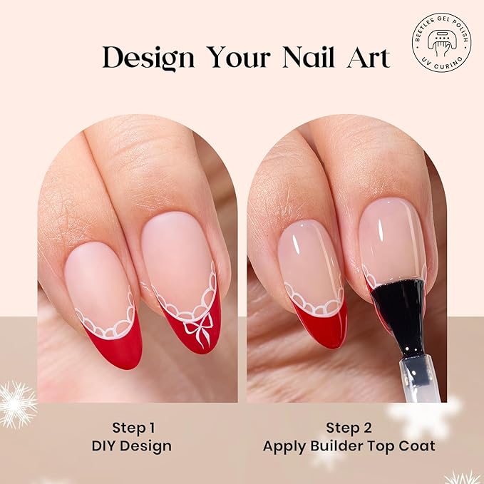 Beetles X Press Plus Gel Nails Kit - Fierce French | 5 Colors Valentines Press On Nails Medium Almond | 160Pcs 16 Sizes All-in-One Kit With Nail Glue,Remover,Builder Top Coat,Nail Lamp Gift