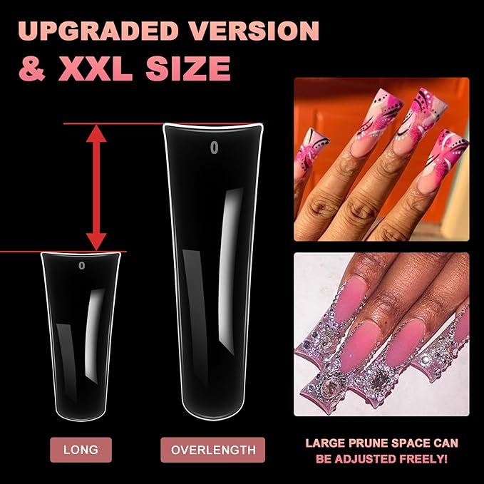 Ranrose Duck Nail Tips - 120pcs Extra Long Duck Feet Style Full Cover False Nail 12 sizes XXL Clear Press on Nail for Acrylic Nails Professional Y2K Nail Salon