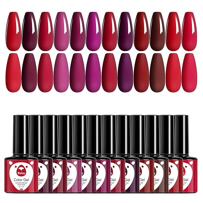 Classic Gel Nail Polish Set, 12 Colors Nude Gray Pink, Nail Polish Gel Manicure Kit (Bloody Mary, 12pcs)
