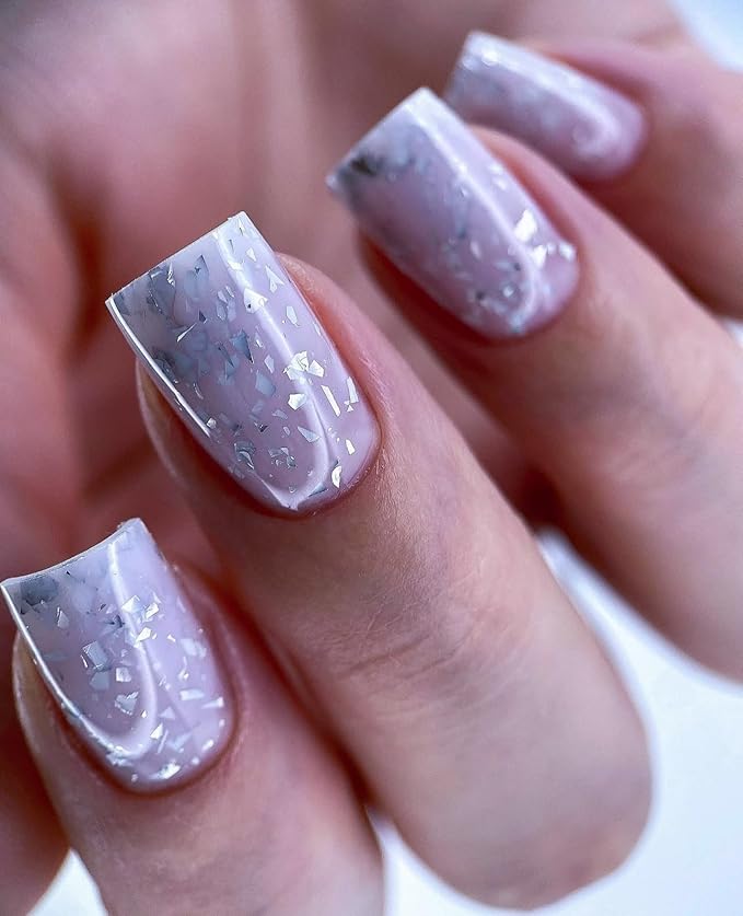 Dan's Nails 15ml Lavender Purple Color with Silver Flakes Rubber Base Gel Coat | Easy Soak Off, UV/LED Lac System for Professional Salon Manicure