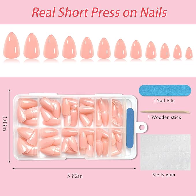 120pc Pink Almond Press on Nails Short Fake Nails Press ons for Women Acrylic Nails Press on Nails&Glue Tabs, Short Pink Press on Nails Almond False Nail Tip Stick on Artificial Fingernail