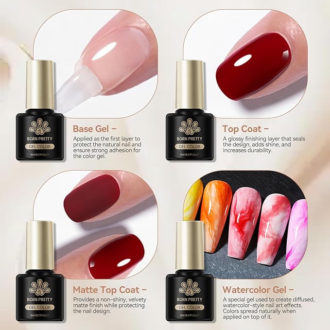 BORN PRETTY 52Pcs Fall Winter Gel Nail Polish Set,48 Colos Burgundy Red Green Snowflake White Khaki Chocolate Brown Gold Silver Sparkle Gel Polish with Glossy Matte Glitter Base Top Coat Gift for Girl