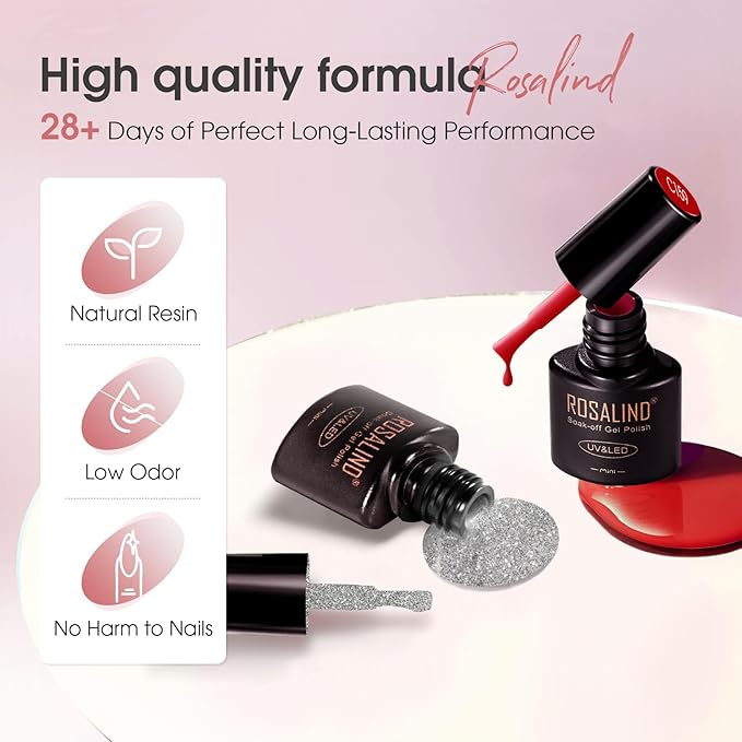 ROSALIND White Black Gel Nail Polish, 8 Colors Silver Gold Gel Polish Soak Off UV Clear Glitter Sparkly Nail Polish Set for Home Salon Manicure