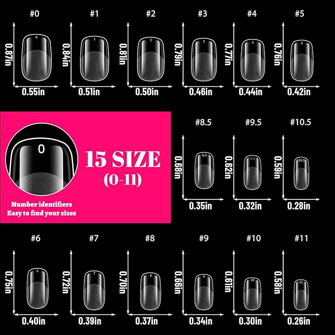 LoveOurHome 600pc Medium Squoval Nail Tips Clear Fake Nails Medium Gel Nail Tips Full Cover Round Square Acrylic Nails Clear Press on Nails 15 Sizes False Fingernail for Gel Nail Tip Extension