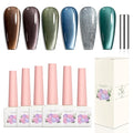 Adhere 6Pcs 12ML Cat Eye Soak Off UV LED Gel Nail Polish, Sparkling White Cat Eyes Reflective Glitter Cat Eye, Sparkling Diamond Magnetic Flash Color with Magnet