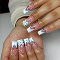 Square Press on Nails Medium Fake Nails with Designs Bow Stick on Nail Strawberry Acrylic False Nail French Glossy Artificial Nail Full Cover Glue on Nails for Women