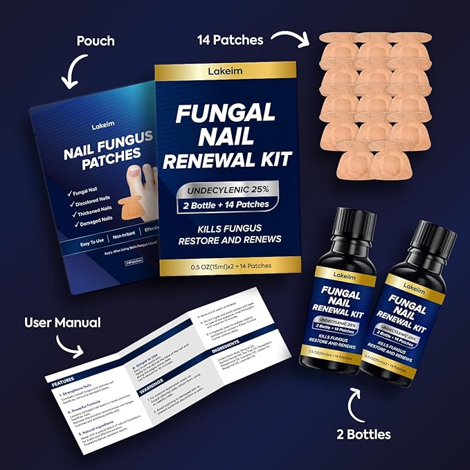 Toenail Fungus Treatment Extra Strength: 25% Undecylenic Acid & Tea Tree Oil - Repairs Yellow Thick Brittle Toe and Fingernails - 2 Bottles with 14 Patches