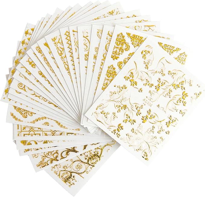 30 Sheets Gold Art Stickers Decals 3D Self-Adhesive Lace Decals Retro Flower Designs Nail Supplies Summer Nail Decoration DIY Nails Accessories for Women