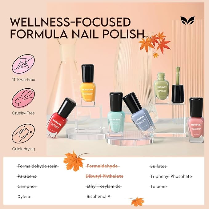 Morovan Nail Polish Set Fingernail: Fall Quick Dry Nail Polish Kit Fall Orange Regular Bulk 0.25 oz Finger Nail Lacquer Pack Glossy Toenail Polish DIY Gifts for Women