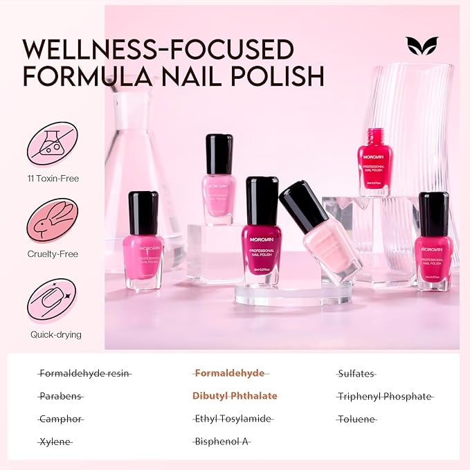 Morovan Pink Nail Polish Set: Valentines 2026 Hot Nude Pink Nail Polish Kit Air Quick Dry Regular Fingernail Polish Pack DIY for Women Girls Gift Holiday